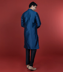 Dark Blue Kurta With Black Straight Fit Pants-Dark Blue