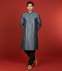 Grey Kurta With Sequin Embellishments Black Chudidar-Grey