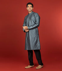 Grey Kurta With Sequin Embellishments Black Chudidar-Grey