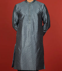 Grey Kurta With Sequin Embellishments Black Chudidar-Grey