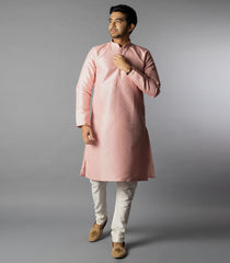 Baby Pink Kurta With White Chudidar-Baby Pink