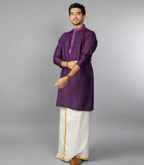 Royal Violet Kurta With Embroidered Placket-Violet