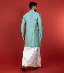 Misty Jade Art Silk Solid Kurta With Embroidery Highlights-Turquoise