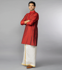 Solid Red Kurta With Embroidery Highlights-Red