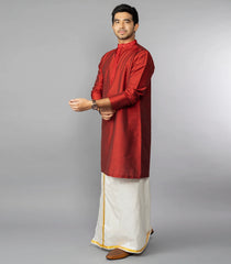 Solid Red Kurta With Embroidery Highlights-Red