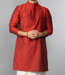 Solid Red Kurta With Embroidery Highlights-Red