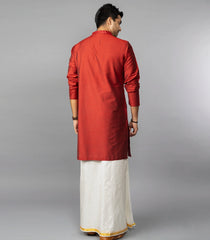 Solid Red Kurta With Embroidery Highlights-Red