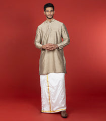 Toasted Beige Art Silk Kurta With Mandarin Collar-Beige