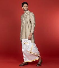 Toasted Beige Art Silk Kurta With Mandarin Collar-Beige