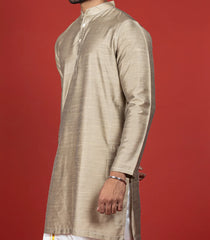 Toasted Beige Art Silk Kurta With Mandarin Collar-Beige