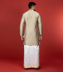 Toasted Beige Art Silk Kurta With Mandarin Collar-Beige