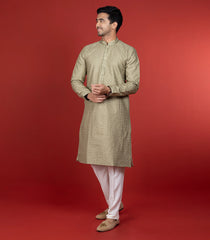 Beige Kurta With Sequin Embellishment And White Chudidar-Beige