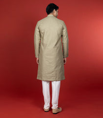 Beige Kurta With Sequin Embellishment And White Chudidar-Beige