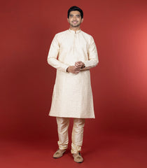 Cream Kurta With Sequin Embellishment And Gold Chudidar-Cream