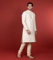 Cream Kurta With Sequin Embellishment And Gold Chudidar-Cream