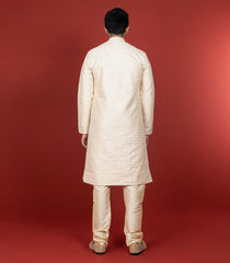 Cream Kurta With Sequin Embellishment And Gold Chudidar-Cream