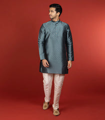 Steel Grey Short Kurta With White Chudidar-Grey