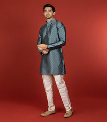 Steel Grey Short Kurta With White Chudidar-Grey