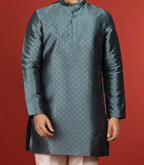 Steel Grey Short Kurta With White Chudidar-Grey