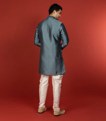 Steel Grey Short Kurta With White Chudidar-Grey