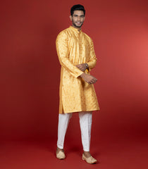 Sunshine Yellow Kurta With White Straight Fit Pants-Yellow