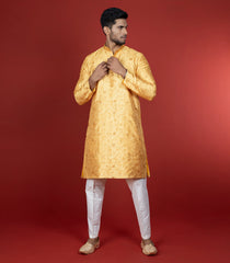 Sunshine Yellow Kurta With White Straight Fit Pants-Yellow