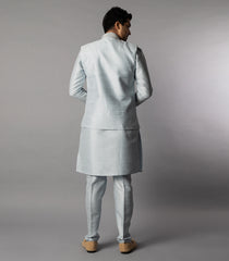 Glacier Grey Kurta Set With Straight Fit Pants And Nehru Jacket-Grey