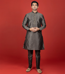 Brown Kurta With Straight Fit Pants And Nehru Jacket-Brown