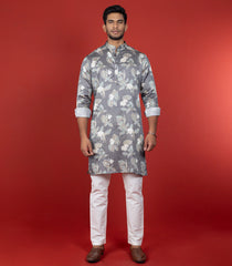 Grey Floral Printed Kurta -Grey