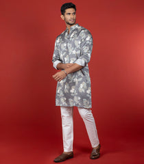 Grey Floral Printed Kurta -Grey