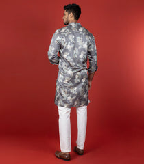 Grey Floral Printed Kurta -Grey