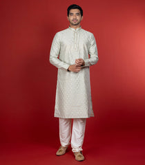 Ivory Kurta With Sequin Embellishment And White Chudidar-Ivory