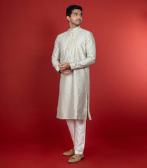 Ivory Kurta With Sequin Embellishment And White Chudidar-Ivory