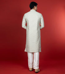 Ivory Kurta With Sequin Embellishment And White Chudidar-Ivory