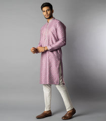 Mauve Orchid Kurta With White Straight Fit Pants-Mauve