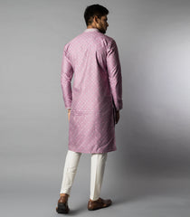 Mauve Orchid Kurta With White Straight Fit Pants-Mauve