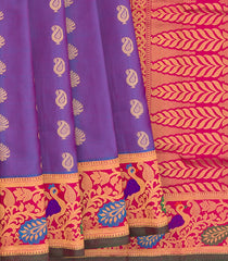 Purple Handwoven Gadwal Silk Saree With Mango Butta & Paithani Border-Purple