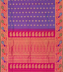 Purple Handwoven Gadwal Silk Saree With Mango Butta & Paithani Border-Purple