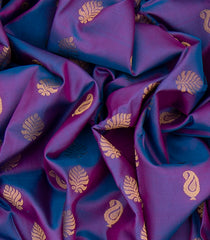 Purple Handwoven Gadwal Silk Saree With Mango Butta & Paithani Border-Purple