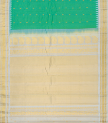 Sea Green Handloom Gadwal Silk Cotton Saree With Cream Border-Sea Green