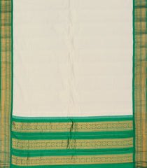 White Handloom Gadwal Cotton Saree With Checks & Green Border-White