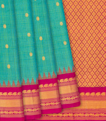 Aquamarine Handloom Gadwal SICO Saree With Chakaram Motifs -Aquamarine