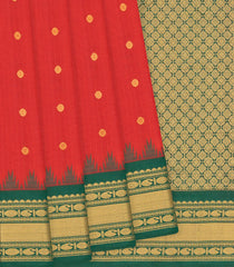 Red Handloom Gadwal SICO Saree With Chakaram Motifs -Red