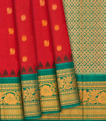 Red Handloom Gadwal SICO Saree With Annam Motifs -Red