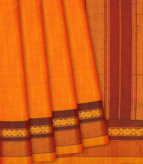 Orange Handloom Gadwal Cotton Saree With Flower Bud Motifs-Orange