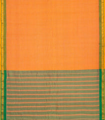 Orange Handloom Gadwal Cotton Saree With Stripes-Orange