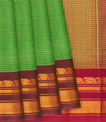 Light Green Handloom Gadwal Cotton Saree With Stripes -Light Green