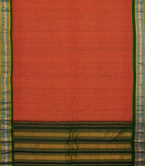 Rust Handloom Gadwal Cotton Saree With Checks -Rust