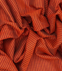 Rust Handloom Gadwal Cotton Saree With Checks -Rust