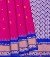 Pink Handloom Gadwal Silk Saree With Chakaram Buttas-Pink